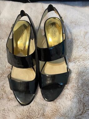 Michael Kors Black Patent Leather Open-Toe Slingback Heels